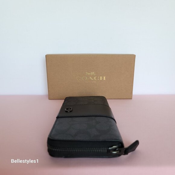 COACH Boxed Slim Accordion Signature Canvas & Leather Wallet w Back-slip pocket⭐ - Picture 9 of 16